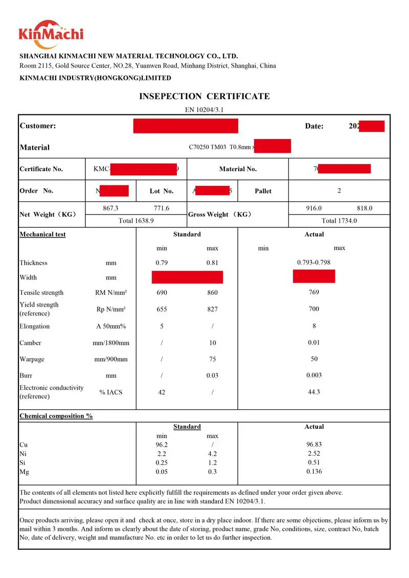 Inspection Certificate