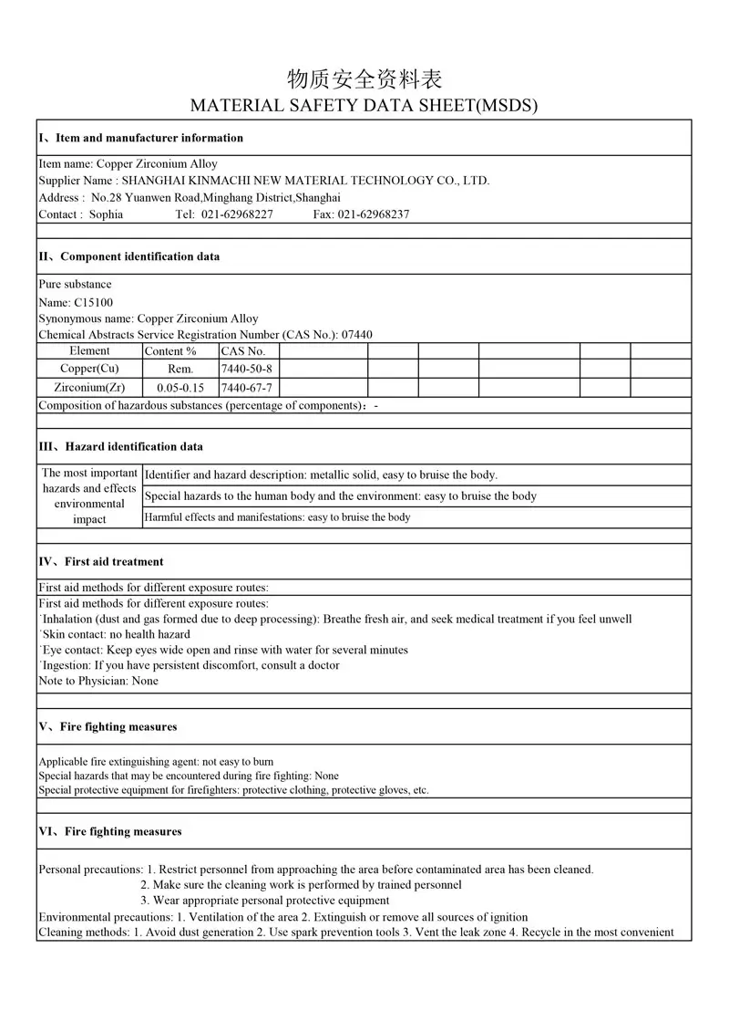 MSDS Certificate